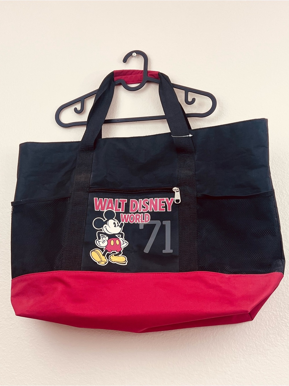 Walt Disney World Original Mickey Mouse 1971 Red Black Zipper 22”x15” Tote Bag